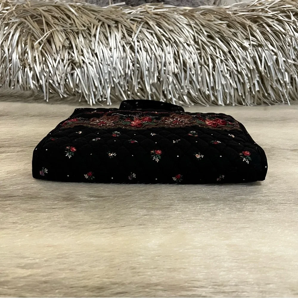 Vintage VERA BRADLEY 1997 Trifold Travel Hanging Toiletries Bag Black Red Roses - Picture 7 of 12